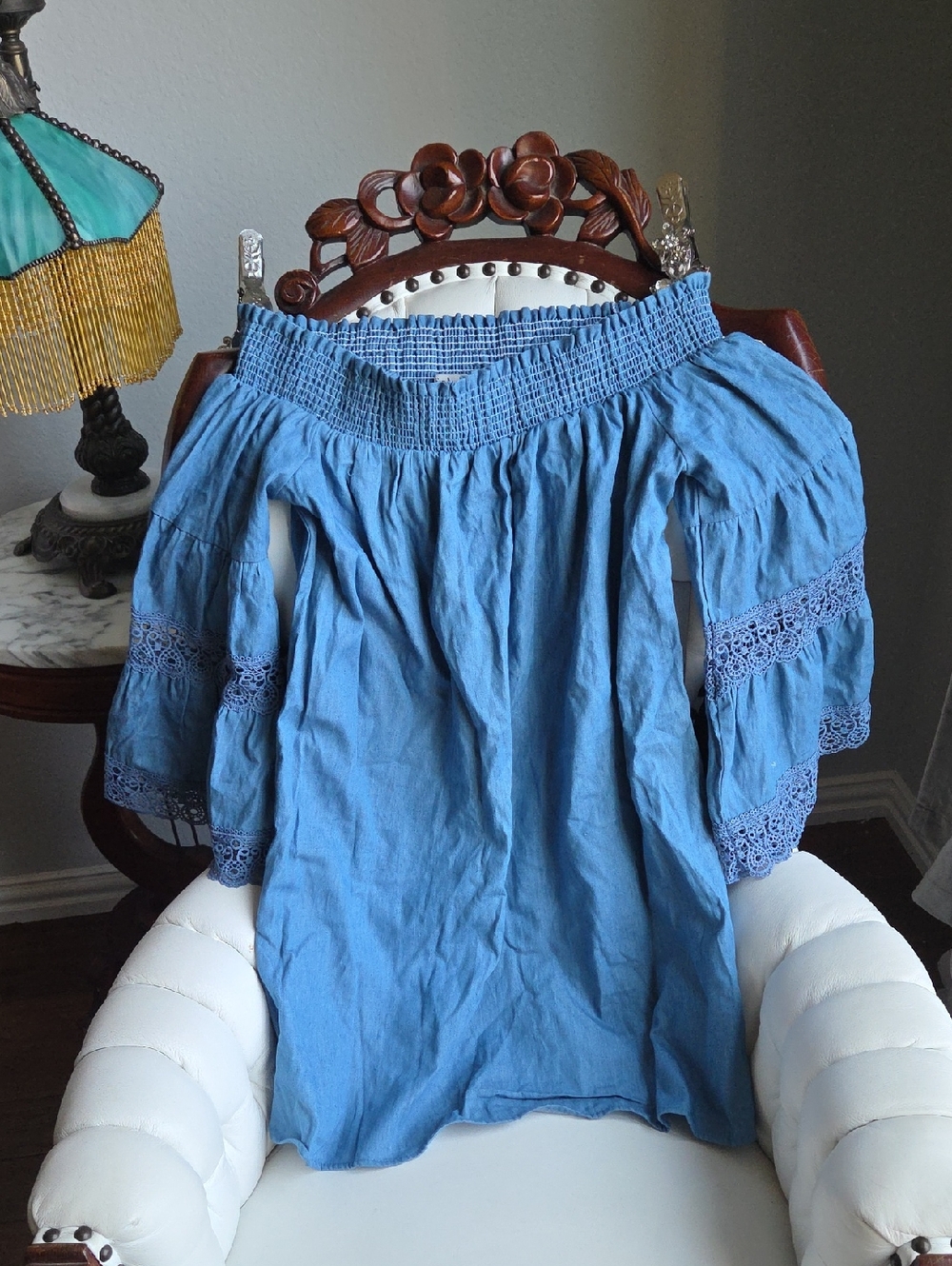 Justify Light Blue Smocked Off-Shoulder Dress